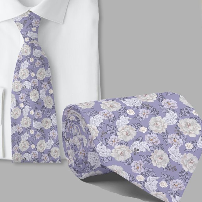 Floral Pattern Dusty Blue Flowers Necktie (Creator Uploaded)