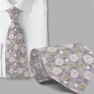Floral Pattern Dusty Mauve Flowers Necktie