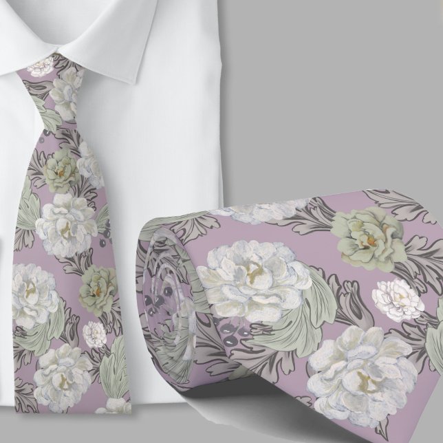 Floral Pattern Dusty Mauve Large Flowers Necktie (Creator Uploaded)