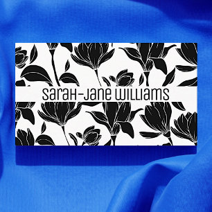 Floral Pattern Elegant Black White Chic Flowers Business Card