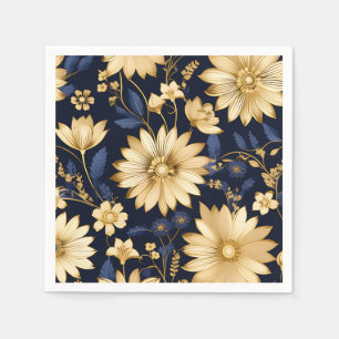 Floral Pattern Elegant Gold and Blue Napkin