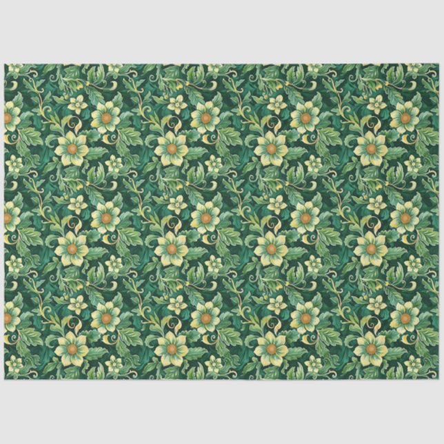 Floral Pattern Emerald Green Vines Decoupage Tissue Paper (Front)