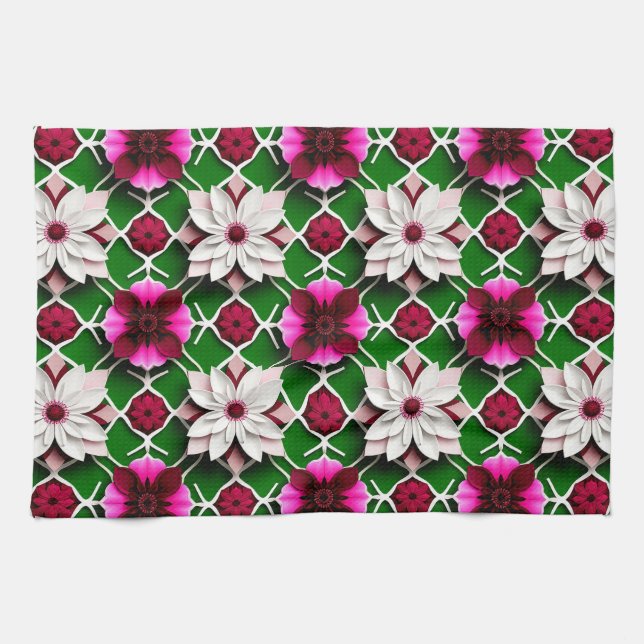 Floral Pattern Featuring Colourful Flowers Tea Towel (Horizontal)