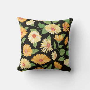 Floral pattern. Flower marigold seamless backgroun Cushion