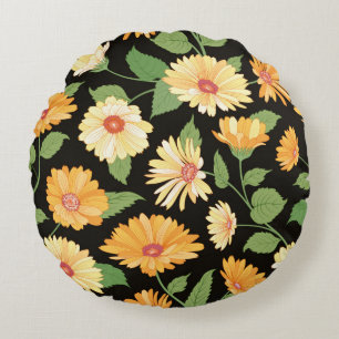 Floral pattern. Flower marigold seamless backgroun Round Cushion
