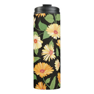 Floral pattern. Flower marigold seamless backgroun Thermal Tumbler