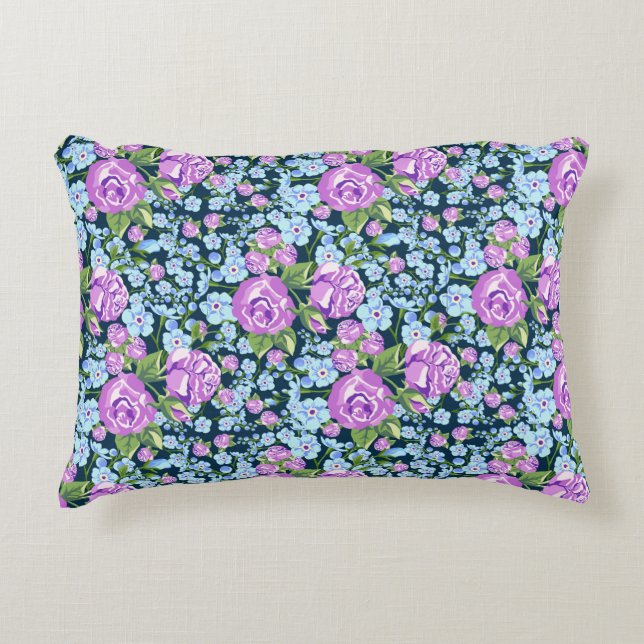 Floral Pattern Flowers in Full Bloom Blue Purple   Decorative Cushion (Front)