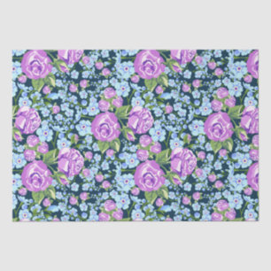 Floral Pattern Flowers in Full Bloom Blue Purple   Tissue Paper