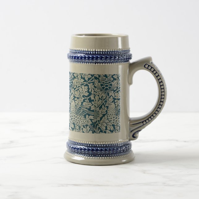 Floral Pattern Flowers Leaves Birds Blue Beer Stein (Right)
