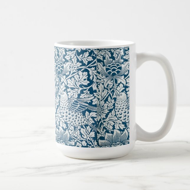 Floral Pattern Flowers Leaves Birds Blue Coffee Mug (Right)