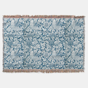 Floral Pattern Flowers Leaves Birds Blue Throw Blanket