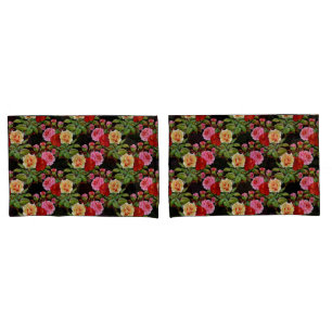 Floral Pattern Flowers Roses Red Pink Yellow Green Pillowcase