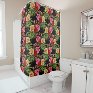 Floral Pattern Flowers Roses Red Pink Yellow Green Shower Curtain