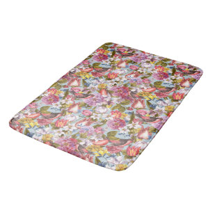 Floral Pattern Foliage Birds Butterflies Peony   Bath Mat