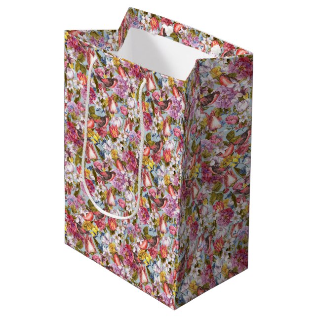 Floral Pattern Foliage Birds Butterflies Peony   Medium Gift Bag (Front Angled)