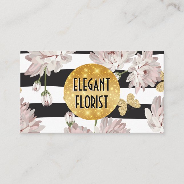 Floral pattern glittering butterflies business card (Front)