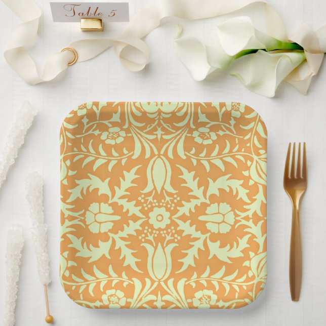 Floral Pattern, gold and pastel yellow design, Paper Plate (Wedding)