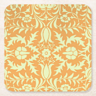 Floral Pattern, gold and pastel yellow design, Square Paper Coaster