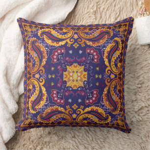 Floral Pattern Gold Purple Blue Cushion