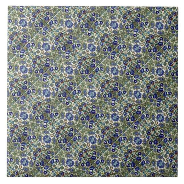 Floral Pattern green blue Tile (Front)