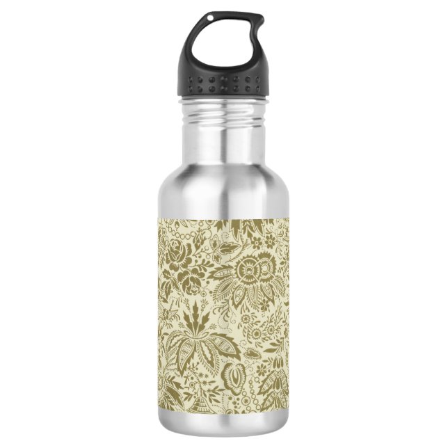 Floral Pattern Green Sage Antique Damask 532 Ml Water Bottle (Front)