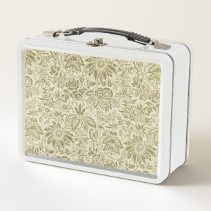 Floral Pattern Green Sage Antique Damask Metal Lunch Box