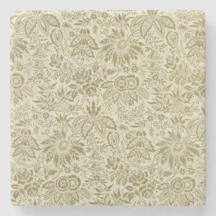 Floral Pattern Green Sage Antique Damask Stone Coaster