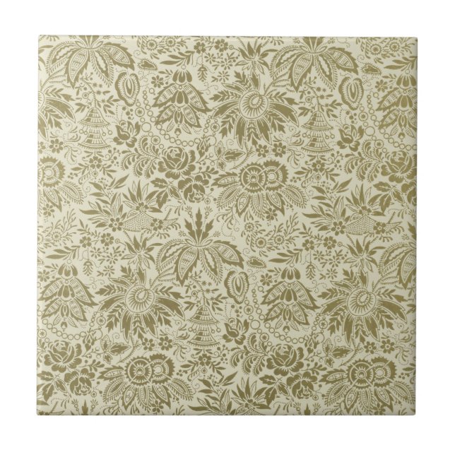 Floral Pattern Green Sage Antique Damask Tile (Front)