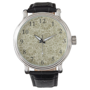 Floral Pattern Green Sage Antique Damask Watch