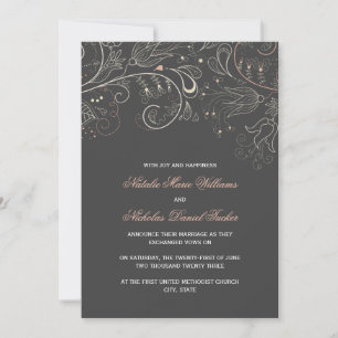 Floral Pattern Grey w/Tulip- Wedding Announcement