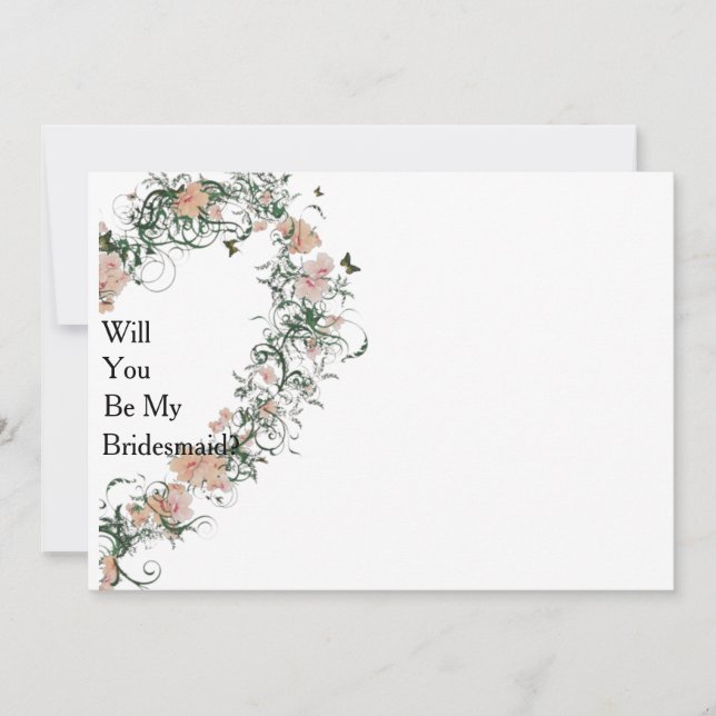 Floral Pattern Heart Will You Be My Bridesmaid Inv Invitation (Front)
