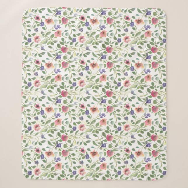 Floral Pattern Heliotrope Flowers Sherpa Blanket (Front)