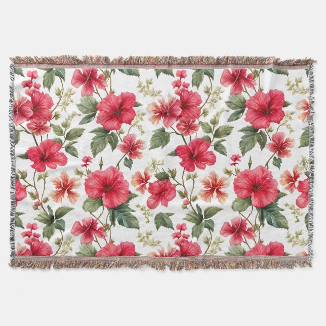 Floral Pattern Hibiscus Flowers Throw Blanket (Front)