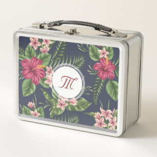 Floral Pattern Hibiscus Monogram Metal Lunchbox