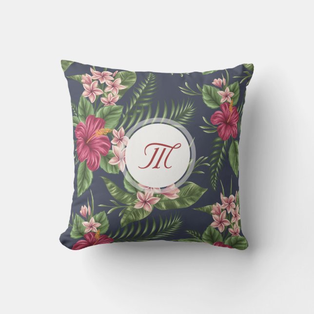 Floral Pattern Hibiscus Monogram Pillow (Front)