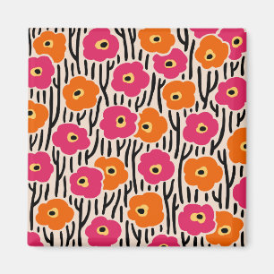 Floral Pattern Hot Pink and Orange Magnet