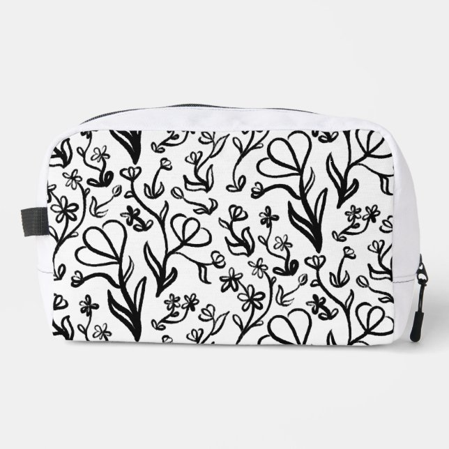 Floral Pattern in Black and White Dopp Kit (Front)