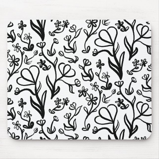 Floral Pattern in Black and White Mouse Pad (Front)
