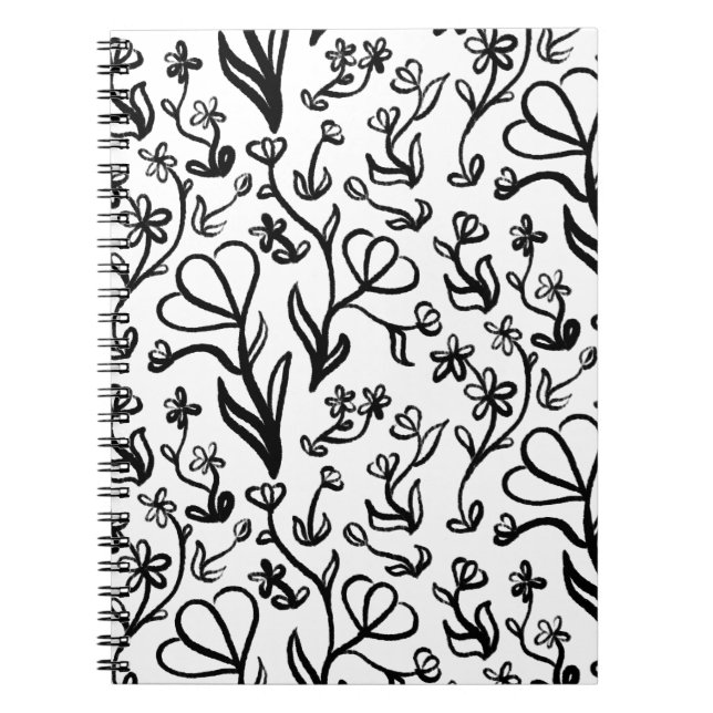 Floral Pattern in Black and White Notebook (Front)