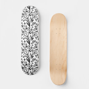 Floral Pattern in Black and White Skateboard