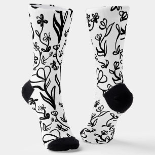Floral Pattern in Black and White Socks