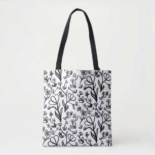 Floral Pattern in Black and White Tote Bag
