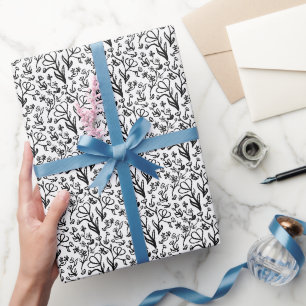 Floral Pattern in Black and White Wrapping Paper