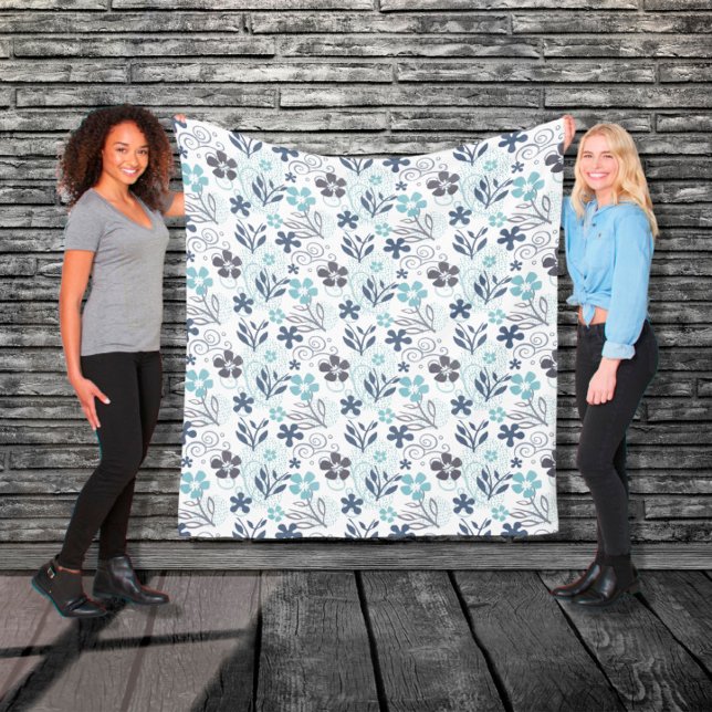 Floral Pattern in blue and turqouise Fleece Blanket (Creator Uploaded)