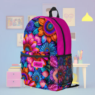 Floral pattern in boho style, custom printed backpack