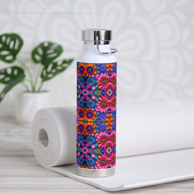Floral pattern in boho style, custom  water bottle (Yoga)