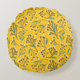Floral Pattern in  delicate branches and buds Round Cushion