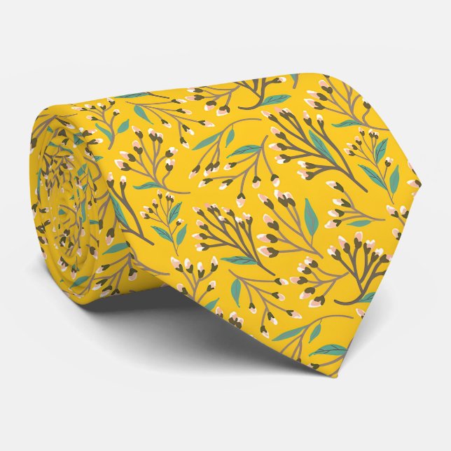 Floral Pattern in  delicate branches and buds Tie (Rolled)