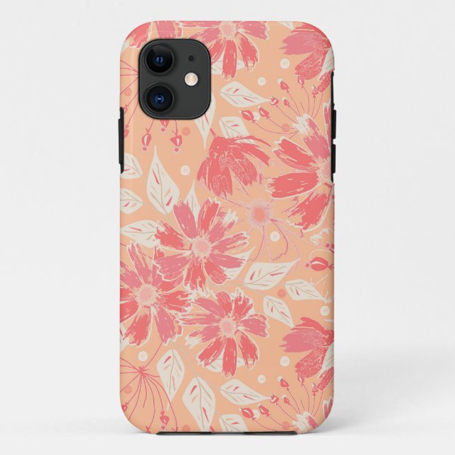 Floral pattern in fashionable peach shades Case-Mate iPhone case (Back)