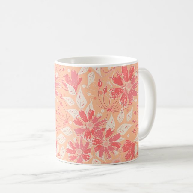 Floral pattern in fashionable peach shades coffee mug (Front Right)